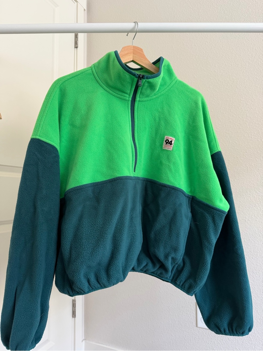 Old Navy Two-Tone Green and Teal Half-Zip Fleece Pullover